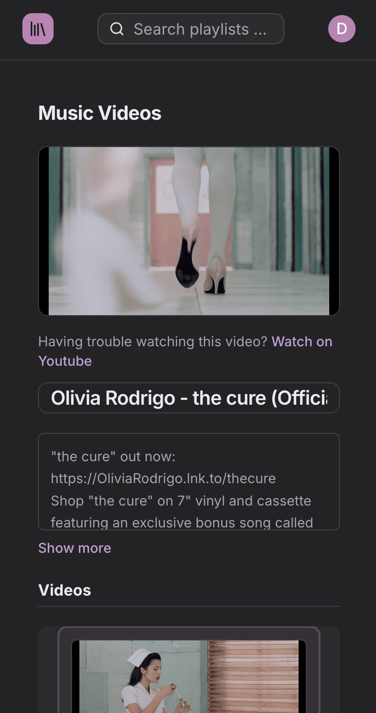 Playlists mobile interface