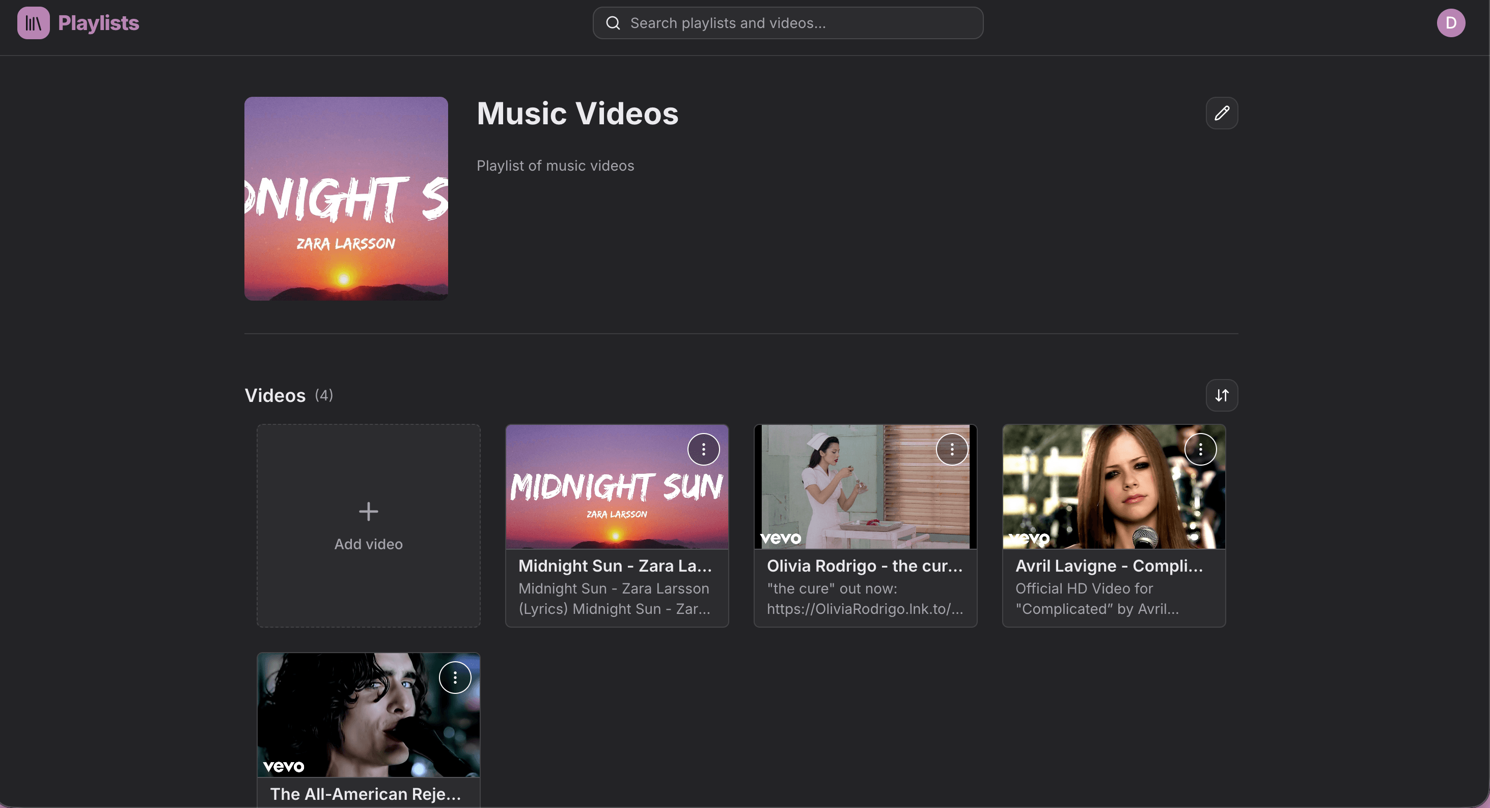 Playlists dashboard