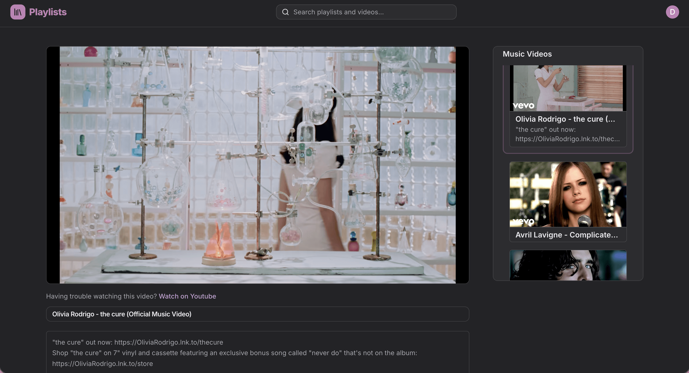 Playlists desktop interface